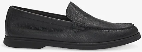 Mens Black Almond-Toe Grained-Leather Moccasin Loafers Eur 43 / 9 Uk Men