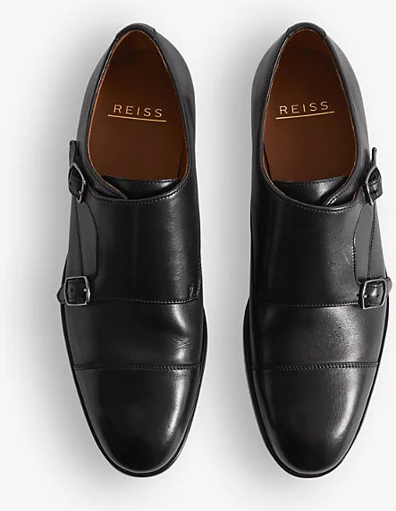 Mens Black Amalfi Double-Monk Strap Leather Shoes Eur 43 / 9 Uk Men - Image 2