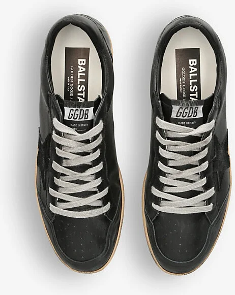 Mens Black Ball Star Leather Low-Top Trainers Eur 41 / 7 Uk Men - Image 2
