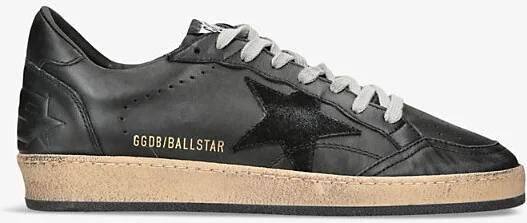 Mens Black Ball Star Leather Low-Top Trainers Eur 41 / 7 Uk Men