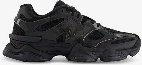 Mens Black Black Patent 9060 Leather and Mesh Low-Top Trainers 10.5