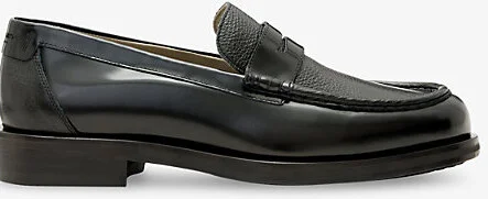 Mens Black Bloom Leather Penny Loafers Eur 44 / 10 Uk Men