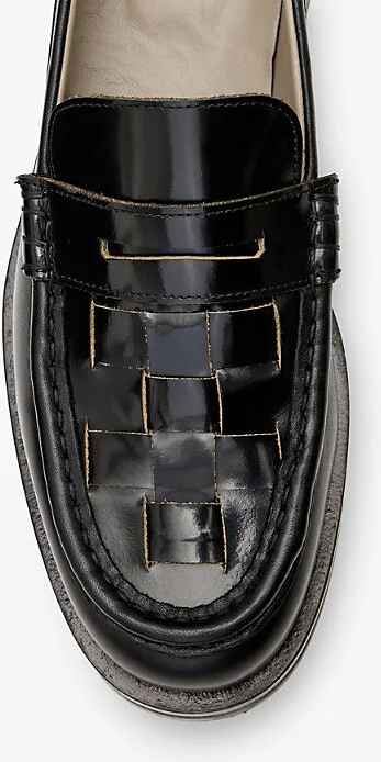 Mens Black Bloom Woven Leather Loafers Eur 41 / 7 Uk Men - Image 2