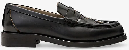 Mens Black Bloom Woven Leather Loafers Eur 41 / 7 Uk Men