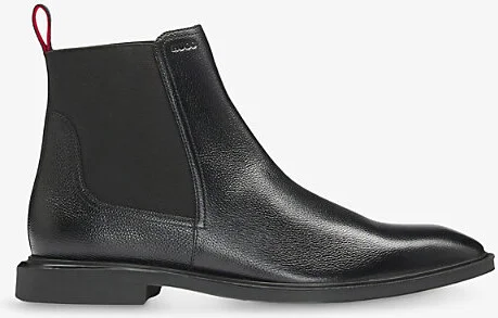 Mens Black Brand-Embossed Faux-Leather Chelsea Boots Eur 46 / 12 Uk Men