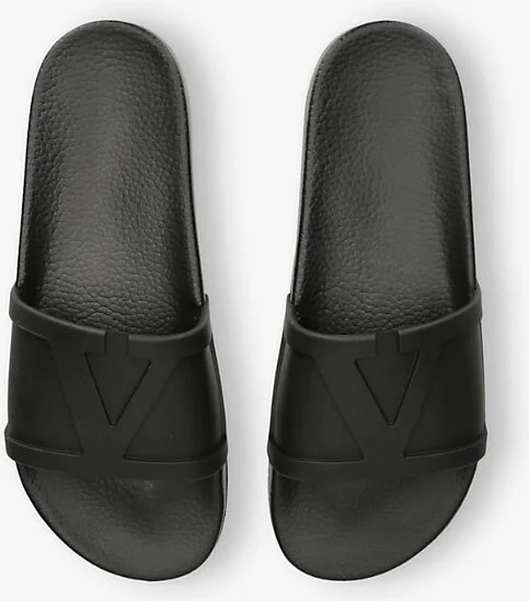 Mens Black Brand-Embossed Rubber Sliders Eur 45 / 11 Uk Men - Image 2