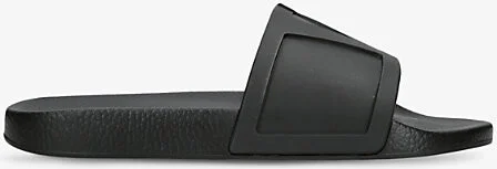 Mens Black Brand-Embossed Rubber Sliders Eur 45 / 11 Uk Men