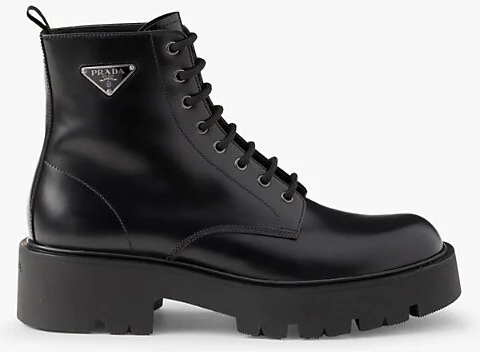 Mens Black Brand-Plaque Brushed Leather Combat Boots Eur 42.5 / 8.5 Uk Men