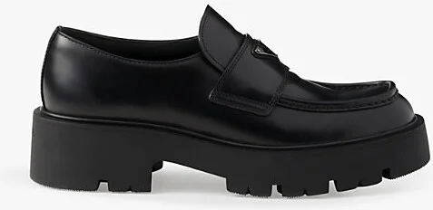 Mens Black Brand-Plaque Brushed Leather Loafers Eur 39 / 5 Uk Men