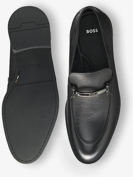 Mens Black Brand-Plaque Leather Loafers Eur 46 / 12 Uk Men - Image 2