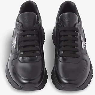 Mens Black Brand-Plaque Leather Low-Top Trainers Eur 46.5 / 12.5 Uk Men - Image 2
