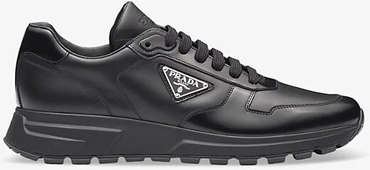Mens Black Brand-Plaque Leather Low-Top Trainers Eur 46.5 / 12.5 Uk Men