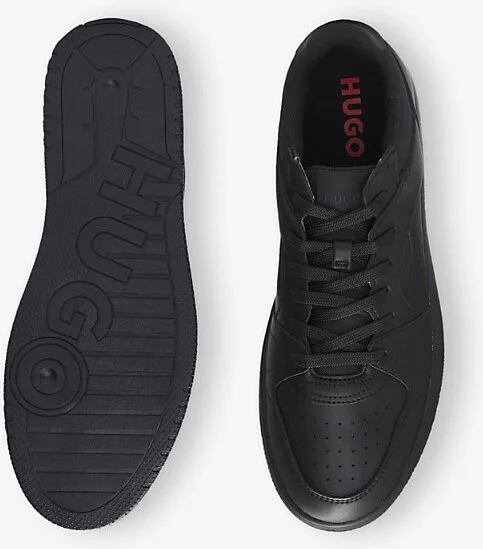 Mens Black Brand-Print Faux-Leather Low-Top Trainers Eur 45 / 11 Uk Men - Image 2