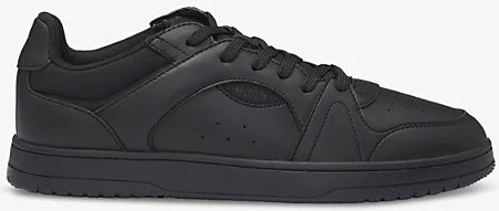 Mens Black Brand-Print Faux-Leather Low-Top Trainers Eur 45 / 11 Uk Men