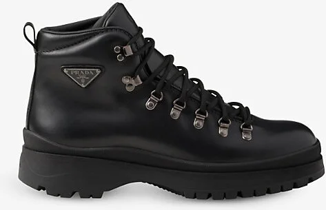 Mens Black Brixxen Triangle-Plaque Leather Ankle Boots Eur 41.5 / 7.5 Uk Men