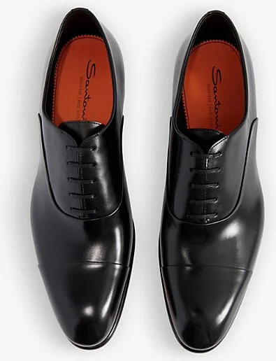 Mens Black Carter Cap-Toe Leather Oxford Shoes Eur 44 / 10 Uk Men - Image 2