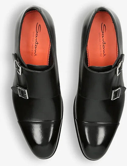 Mens Black Carter Double-Buckle Leather Monk Shoes Eur 43 / 9 Uk Men - Image 2