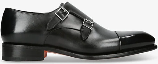 Mens Black Carter Double-Buckle Leather Monk Shoes Eur 43 / 9 Uk Men