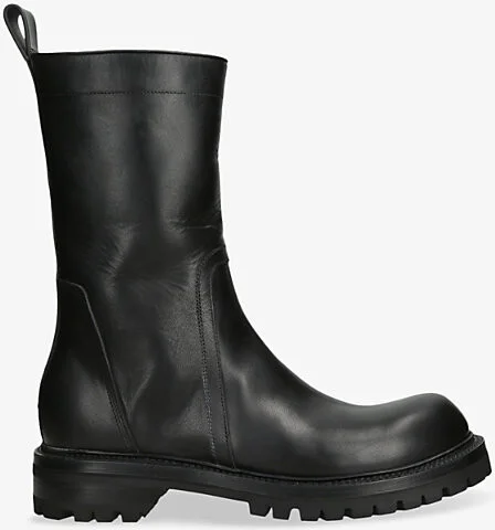 Mens Black Chunky-Sole Leather Ankle Boots Eur 45 / 11 Uk Men