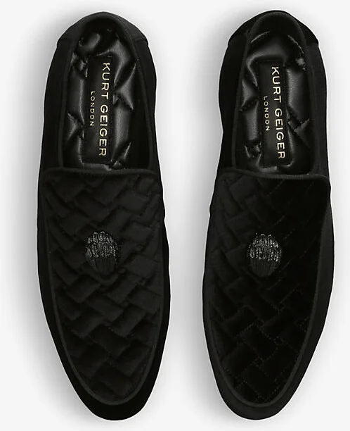 Mens Black/Comb Hugh Eagle-Embellished Quilted Velvet Loafers Eur 44 / 10 Uk Men - Image 2