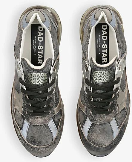 Mens Black/Comb Running Dad Contrast-Panel Leather and Suede Low-Top Trainers Eur 46 / 12 Uk Men - Image 2