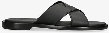Mens Black Crossover-Strap Leather Flat Sandals Eur 44 / 10 Uk Men