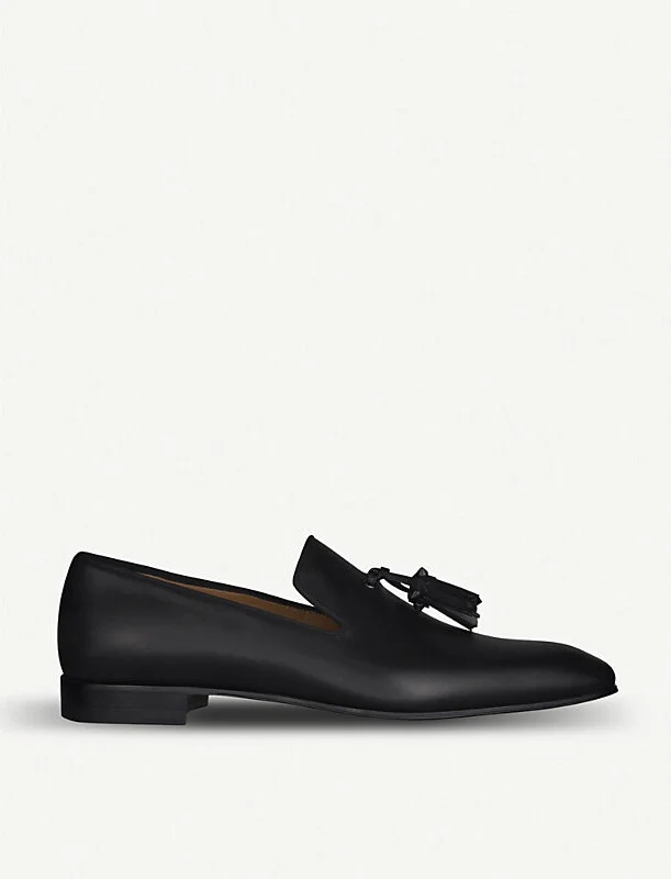 Mens Black Dandelion Tassel Leather Loafers Eur 41.5 / 7.5 Uk Men