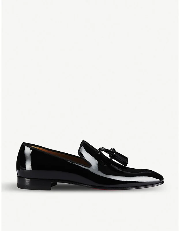 Mens Black Dandelion Tassel Patent-Leather Loafers Eur 40 / 6 Uk Men