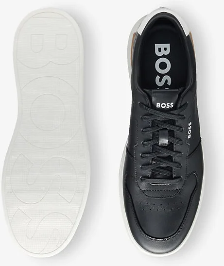 Mens Black Debossed-Branded Leather Low-Top Trainers Eur 46 / 12 Uk Men - Image 2