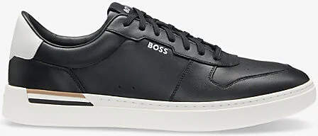 Mens Black Debossed-Branded Leather Low-Top Trainers Eur 46 / 12 Uk Men