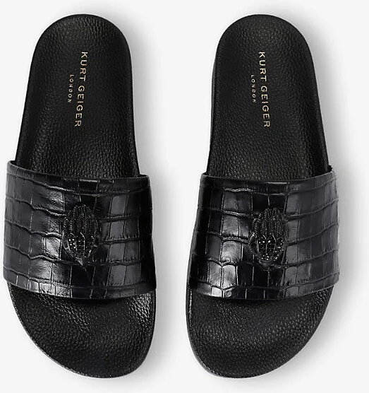 Mens Black Eagle Leather Slides Eur 43 / 9 Uk Men - Image 2