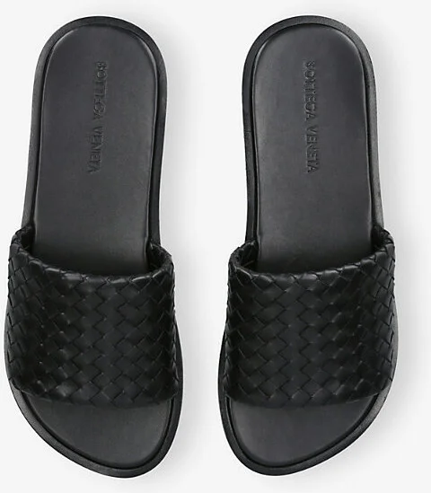 Mens Black Elio Leather Woven Slides Eur 42.5 / 8.5 Uk Men - Image 2