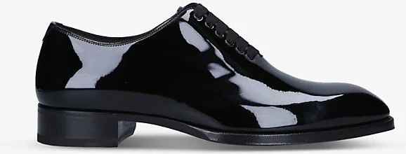 Mens Black Elkan Patent Leather Oxford Shoes Eur 41.5 / 7.5 Uk Men