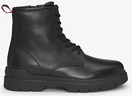 Mens Black Embossed-Logo Leather Ankle Boots Eur 46 / 12 Uk Men
