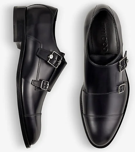 Mens Black Finnion Double-Strap Leather Monk Shoes Eur 44.5 / 10.5 Uk Men - Image 2