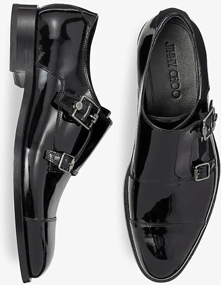 Mens Black Finnion Double-Strap Patent-Leather Monk Shoes Eur 43.5 / 9.5 Uk Men - Image 2