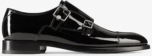 Mens Black Finnion Double-Strap Patent-Leather Monk Shoes Eur 43.5 / 9.5 Uk Men