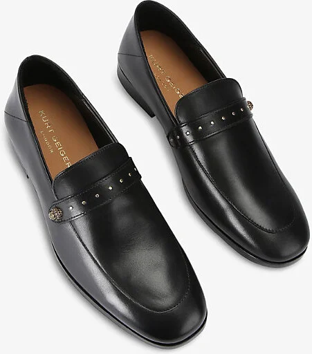 Mens Black Fraser Studded-Strap Leather Loafers Eur 41 / 7 Uk Men - Image 2