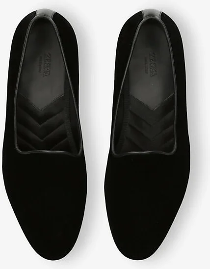 Mens Black Gala Slip-On Velvet Loafers Eur 44 / 10 Uk Men - Image 2