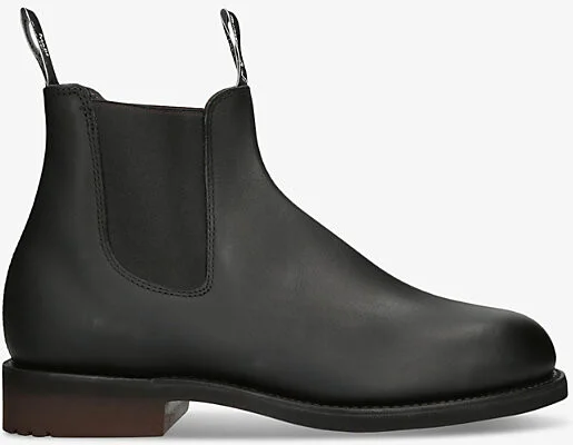 Mens Black Gardener Elasticated-Panel Leather Ankle Boots Eur 43 / 9 Uk Men