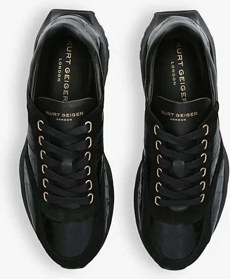 Mens Black Gaspar Crocodile-Embossed Leather Low-Top Trainers Eur 42 / 8 Uk Men - Image 2