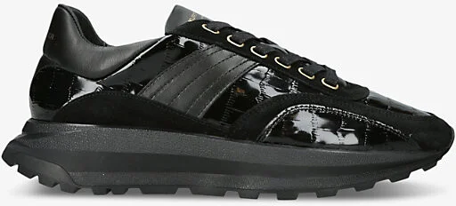 Mens Black Gaspar Crocodile-Embossed Leather Low-Top Trainers Eur 42 / 8 Uk Men