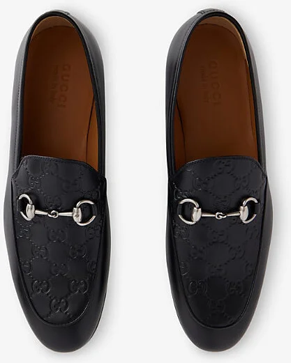 Mens Black Gg-Monogram Horsebit Leather Loafers Eur 44 / 10 Uk Men - Image 2
