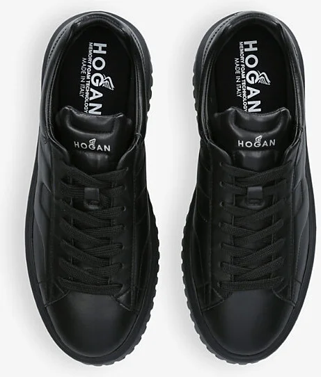 Mens Black H-Stripes Branded Leather Low-Top Trainers Eur 43 / 9 Uk Men - Image 2