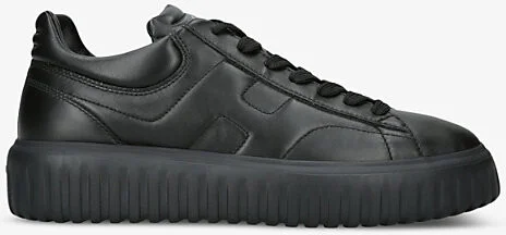 Mens Black H-Stripes Branded Leather Low-Top Trainers Eur 43 / 9 Uk Men