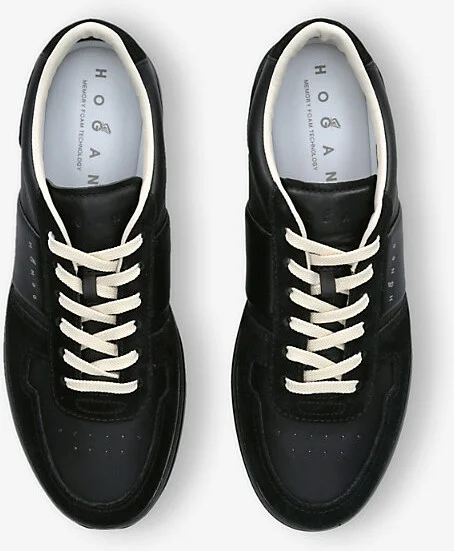 Mens Black H-Tv Logo-Print Leather Low-Top Trainers Eur 44 / 10 Uk Men - Image 2