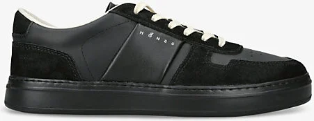 Mens Black H-Tv Logo-Print Leather Low-Top Trainers Eur 44 / 10 Uk Men