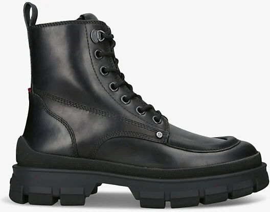 Mens Black Hevea City Debossed-Branding Leather Ankle Boots Eur 43 / 9 Uk Men
