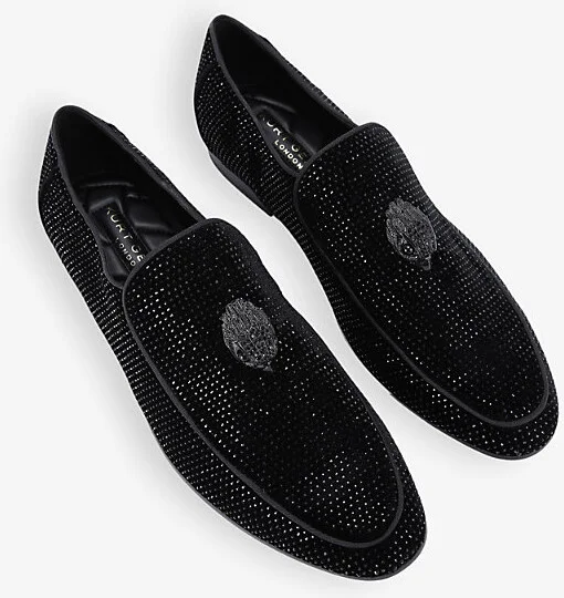 Mens Black Hugh Crystal-Embellished Slip-On Woven Loafers Eur 42 / 8 Uk Men - Image 2