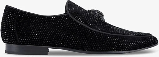 Mens Black Hugh Crystal-Embellished Slip-On Woven Loafers Eur 42 / 8 Uk Men
